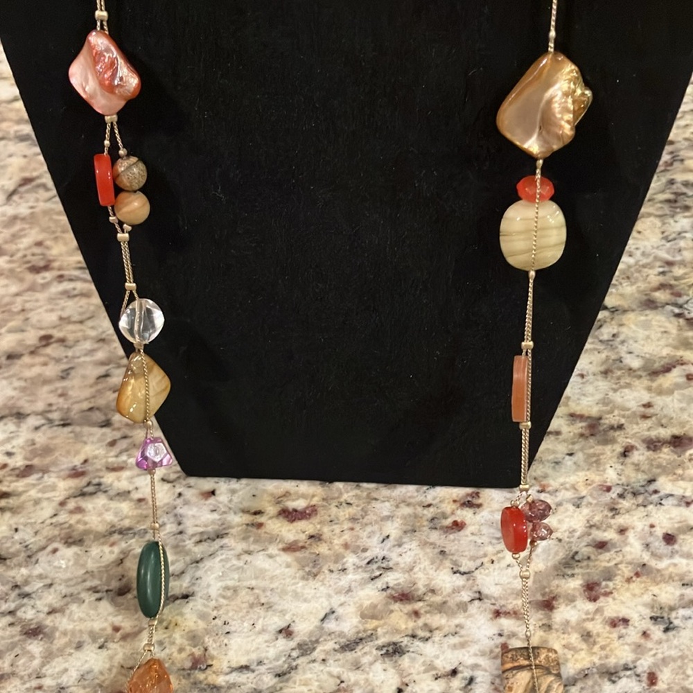 Lia Sophia Multi Color Bead Necklace Gold Tone Statement Layer 17-20” Adjustable - Picture 4 of 10
